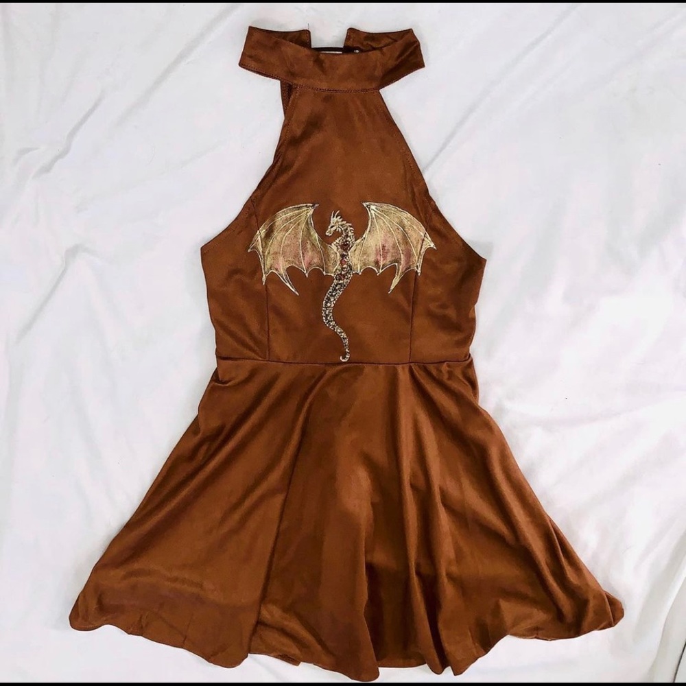 Hand painted dragon brown dress